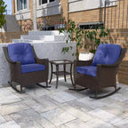 EAGLE PEAK Azure Bay 3 Piece Outdoor Wicker Bistro Set, Patio Rocking Chairs with Side Table