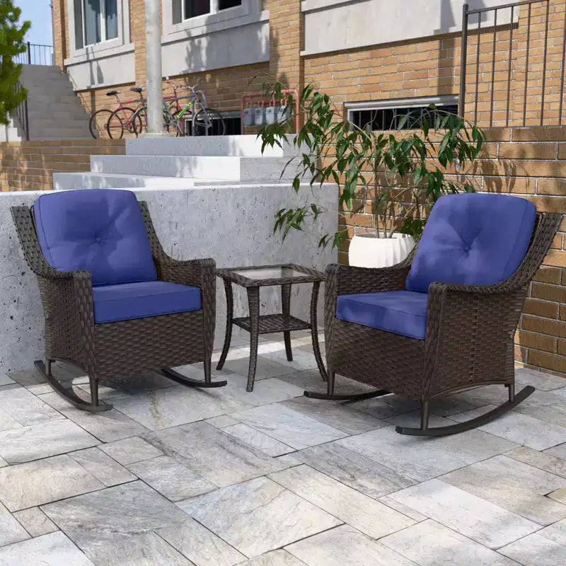 EAGLE PEAK Azure Bay 3 Piece Outdoor Wicker Bistro Set, Patio Rocking Chairs with Side Table