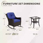EAGLE PEAK Azure Bay 3 Piece Outdoor Wicker Bistro Set, Patio Rocking Chairs with Side Table