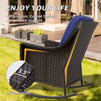 EAGLE PEAK Azure Bay 3 Piece Outdoor Wicker Bistro Set, Patio Rocking Chairs with Side Table