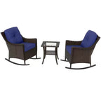 EAGLE PEAK Azure Bay 3 Piece Outdoor Wicker Bistro Set, Patio Rocking Chairs with Side Table