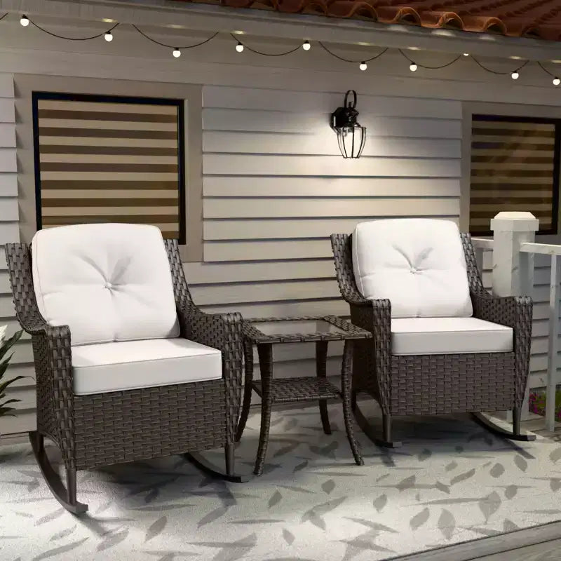 EAGLE PEAK Azure Bay 3 Piece Outdoor Wicker Bistro Set, Patio Rocking Chairs with Side Table