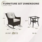 EAGLE PEAK Azure Bay 3 Piece Outdoor Wicker Bistro Set, Patio Rocking Chairs with Side Table