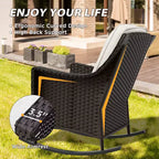 EAGLE PEAK Azure Bay 3 Piece Outdoor Wicker Bistro Set, Patio Rocking Chairs with Side Table