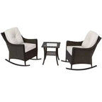 EAGLE PEAK Azure Bay 3 Piece Outdoor Wicker Bistro Set, Patio Rocking Chairs with Side Table