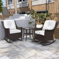 EAGLE PEAK Azure Bay 3 Piece Outdoor Wicker Bistro Set, Patio Rocking Chairs with Side Table