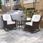 EAGLE PEAK Azure Bay 3 Piece Outdoor Wicker Bistro Set, Patio Rocking Chairs with Side Table