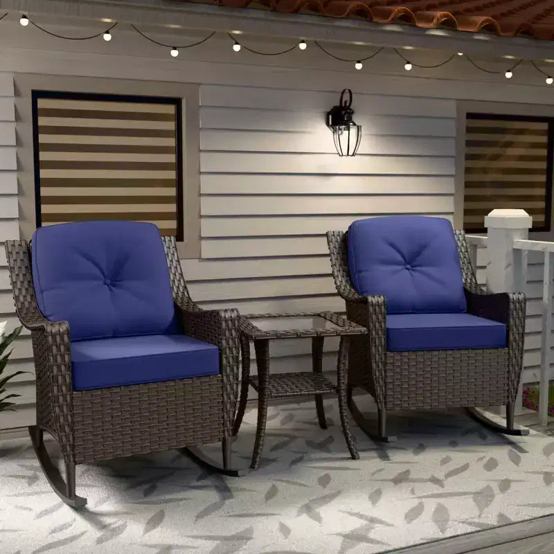 EAGLE PEAK Azure Bay 3 Piece Outdoor Wicker Bistro Set, Patio Rocking Chairs with Side Table