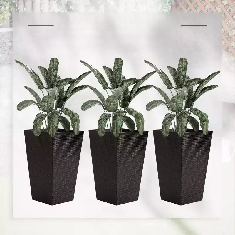 NAYSAYE 3PCS Outdoor Planter, 24 Tall Large Taper Planters with Drainage Holes and Plug, Flower Pots for Patio, Brown, 14.25*14.25*24