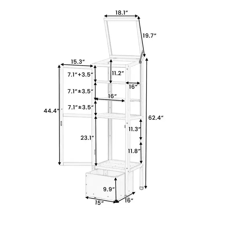 Wood Garden Greenhouse with Portable Cold Frame, Movable Storage & Adjustable Shelves, Indoor/Outdoor Use