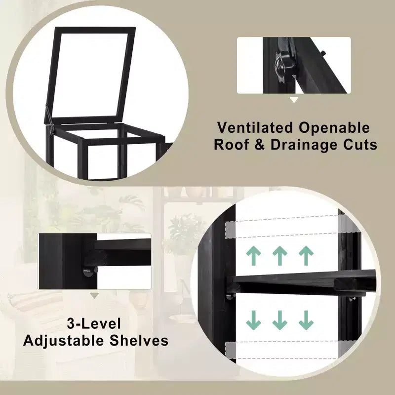 Wood Garden Greenhouse with Portable Cold Frame, Movable Storage & Adjustable Shelves, Indoor/Outdoor Use