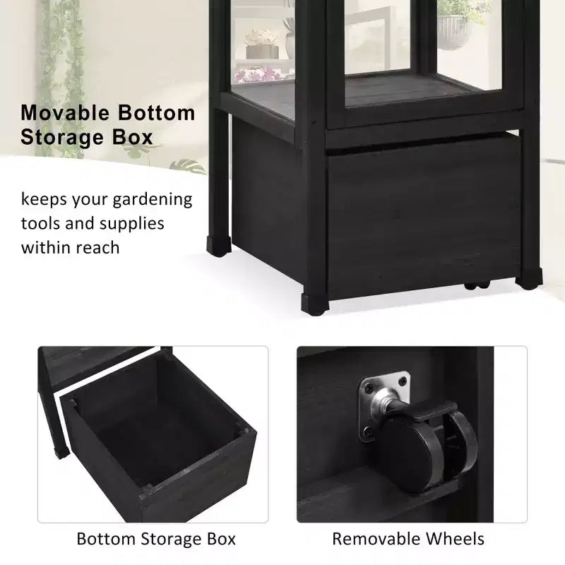Wood Garden Greenhouse with Portable Cold Frame, Movable Storage & Adjustable Shelves, Indoor/Outdoor Use