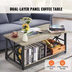 VEVOR 40 Farmhouse Coffee Table, Rectangle Coffee Table with Open Storage Compartment, Wooden Rustic Cocktail Table, Brown & Black