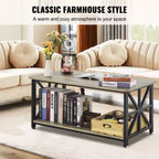 VEVOR 40 Farmhouse Coffee Table, Rectangle Coffee Table with Open Storage Compartment, Wooden Rustic Cocktail Table, Brown & Black