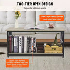 VEVOR 40 Farmhouse Coffee Table, Rectangle Coffee Table with Open Storage Compartment, Wooden Rustic Cocktail Table, Brown & Black
