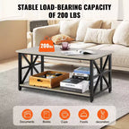 VEVOR 40 Farmhouse Coffee Table, Rectangle Coffee Table with Open Storage Compartment, Wooden Rustic Cocktail Table, Brown & Black