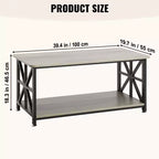 VEVOR 40 Farmhouse Coffee Table, Rectangle Coffee Table with Open Storage Compartment, Wooden Rustic Cocktail Table, Brown & Black