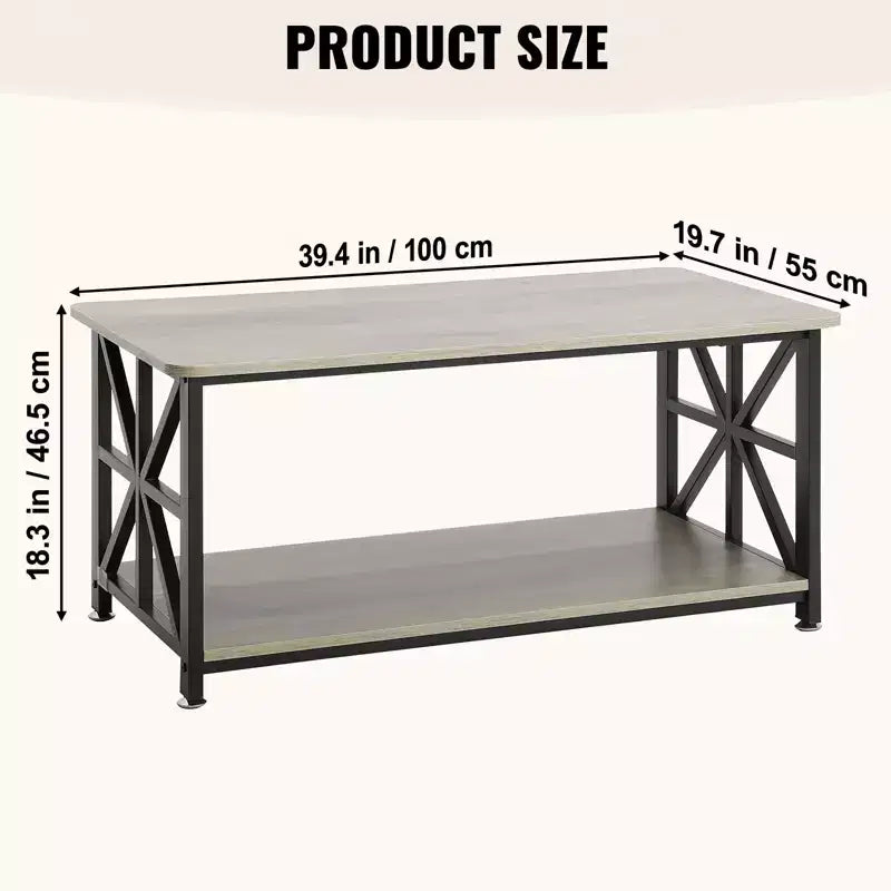 VEVOR 40 Farmhouse Coffee Table, Rectangle Coffee Table with Open Storage Compartment, Wooden Rustic Cocktail Table, Brown & Black