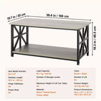VEVOR 40 Farmhouse Coffee Table, Rectangle Coffee Table with Open Storage Compartment, Wooden Rustic Cocktail Table, Brown & Black