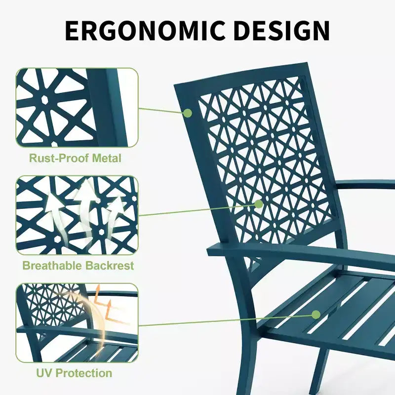 3-Piece Stackable Bistro Set, Modern Metal Patio Furniture with Square Table & Chairs for Indoor & Outdoor, Ideal for Backyard, Balcony and Poolside
