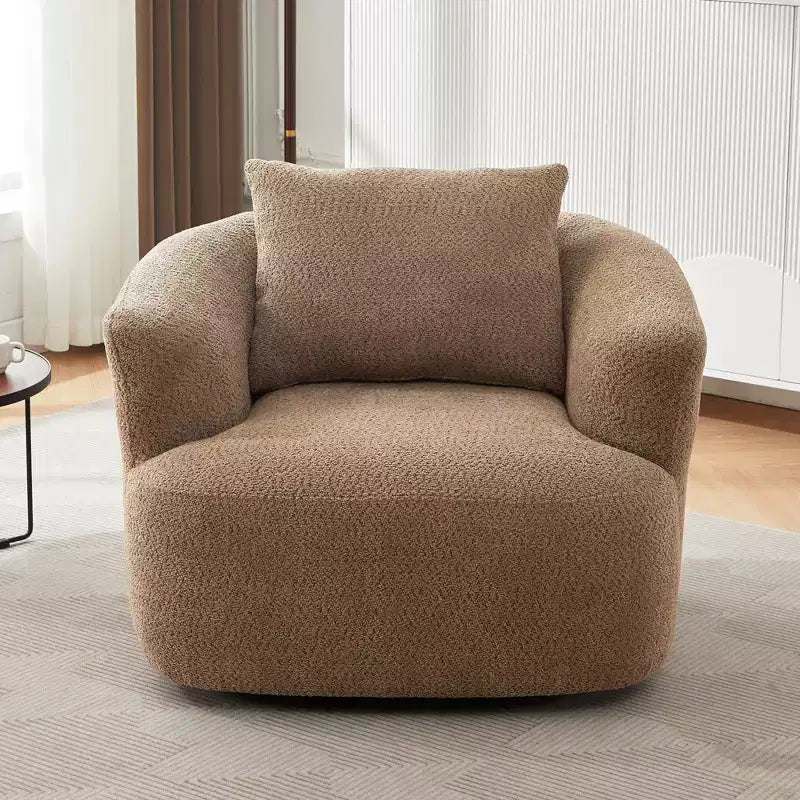Whisen 38.2 Upholstered Swivel Barrel Chair with Pillow