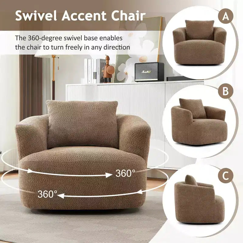 Whisen 38.2 Upholstered Swivel Barrel Chair with Pillow