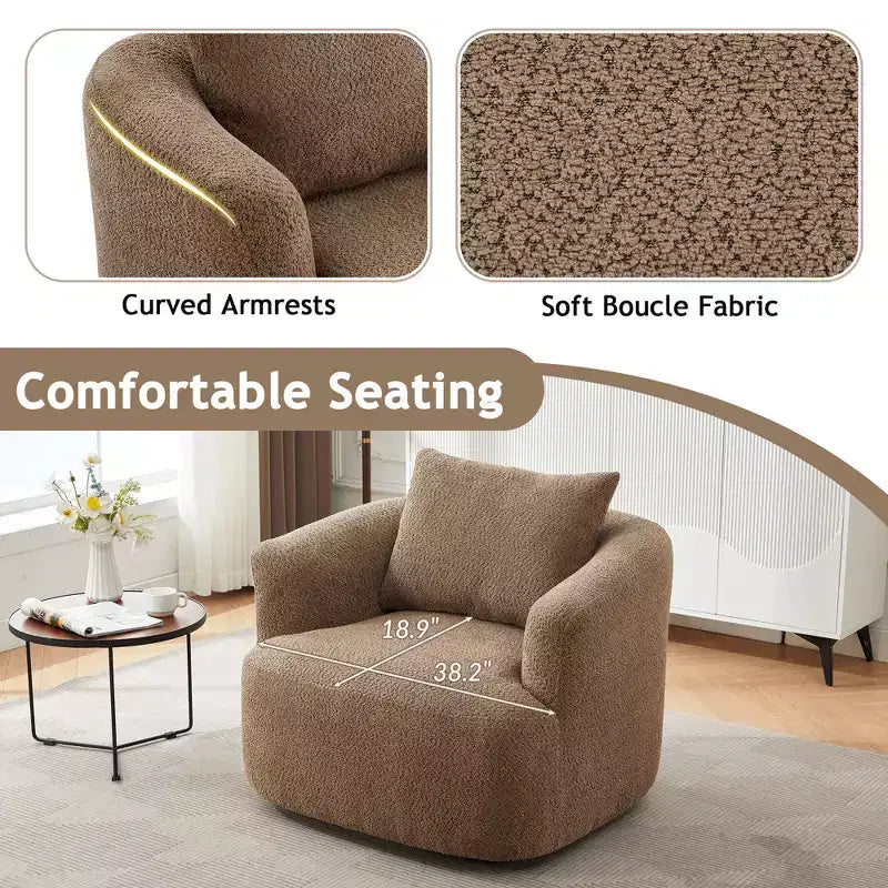 Whisen 38.2 Upholstered Swivel Barrel Chair with Pillow