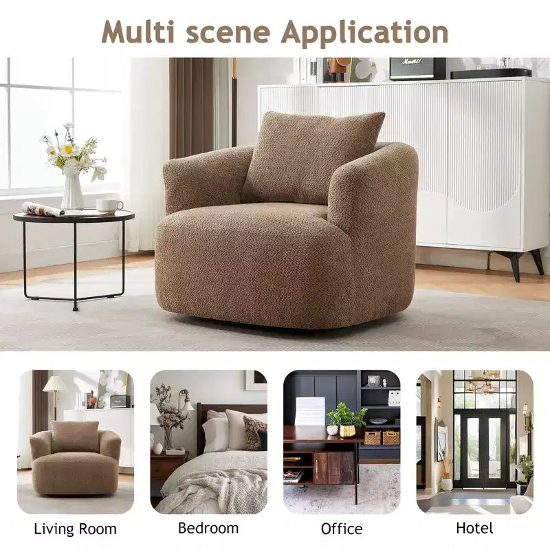 Whisen 38.2 Upholstered Swivel Barrel Chair with Pillow