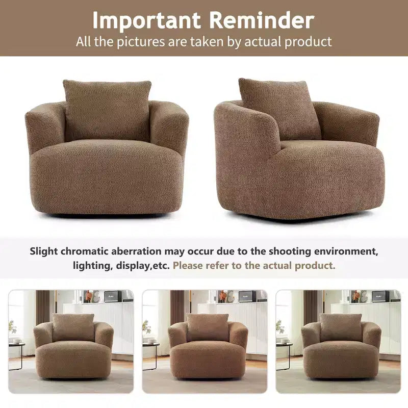 Whisen 38.2 Upholstered Swivel Barrel Chair with Pillow