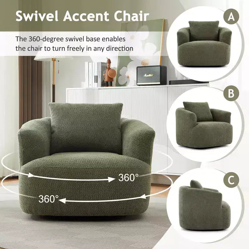 Whisen 38.2 Upholstered Swivel Barrel Chair with Pillow