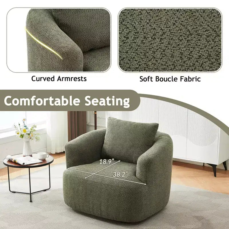 Whisen 38.2 Upholstered Swivel Barrel Chair with Pillow
