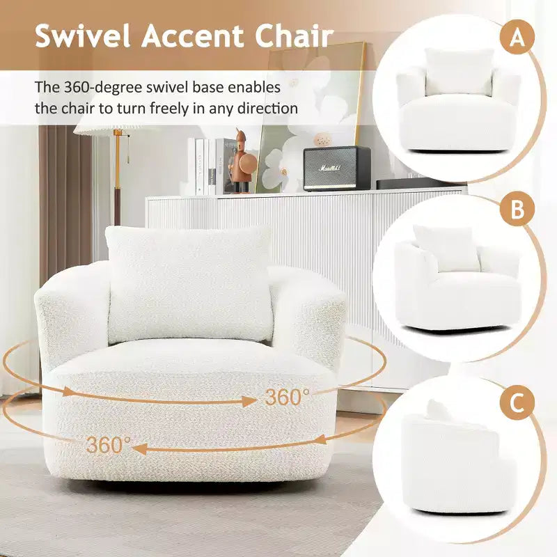 Whisen 38.2 Upholstered Swivel Barrel Chair with Pillow