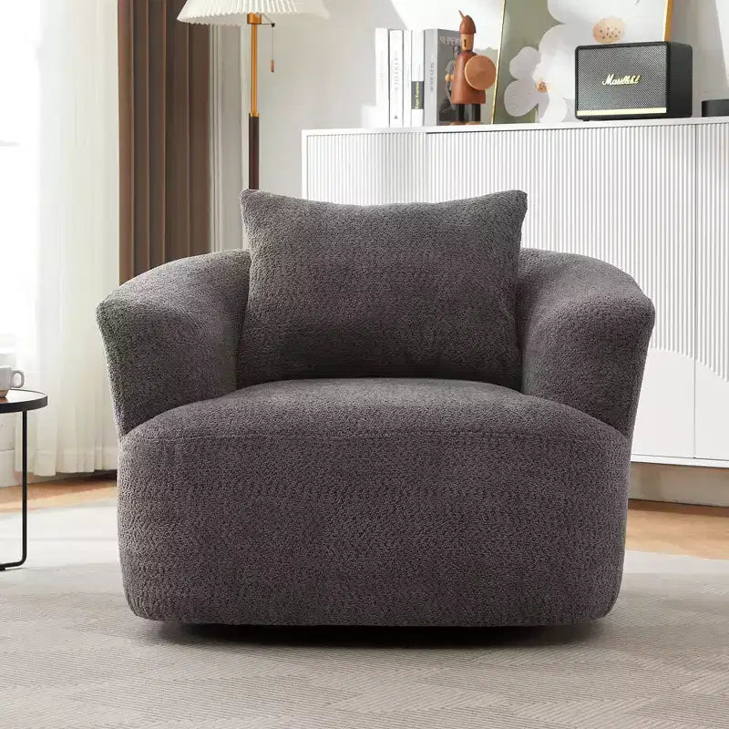 Whisen 38.2 Upholstered Swivel Barrel Chair with Pillow