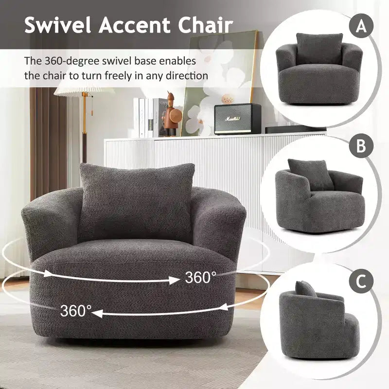 Whisen 38.2 Upholstered Swivel Barrel Chair with Pillow
