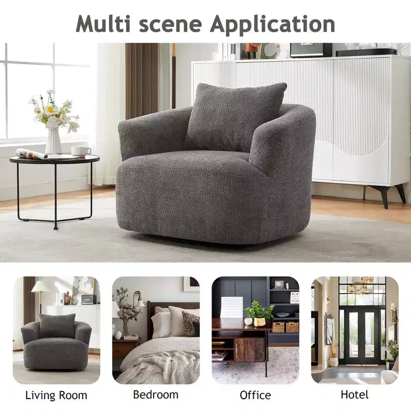 Whisen 38.2 Upholstered Swivel Barrel Chair with Pillow