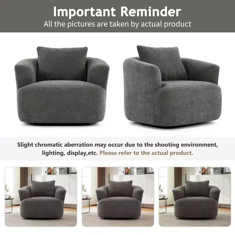 Whisen 38.2 Upholstered Swivel Barrel Chair with Pillow