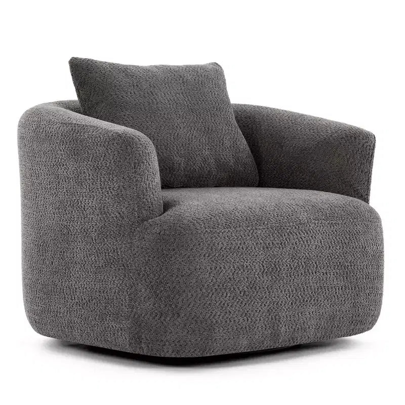 Whisen 38.2 Upholstered Swivel Barrel Chair with Pillow