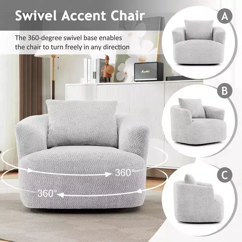 Whisen 38.2 Upholstered Swivel Barrel Chair with Pillow