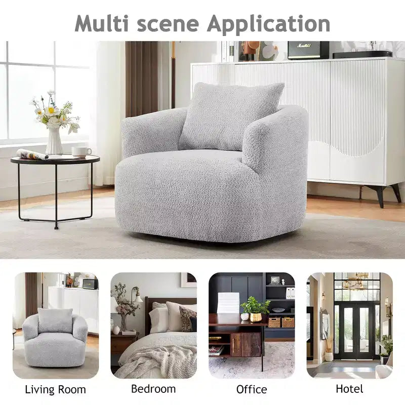 Whisen 38.2 Upholstered Swivel Barrel Chair with Pillow