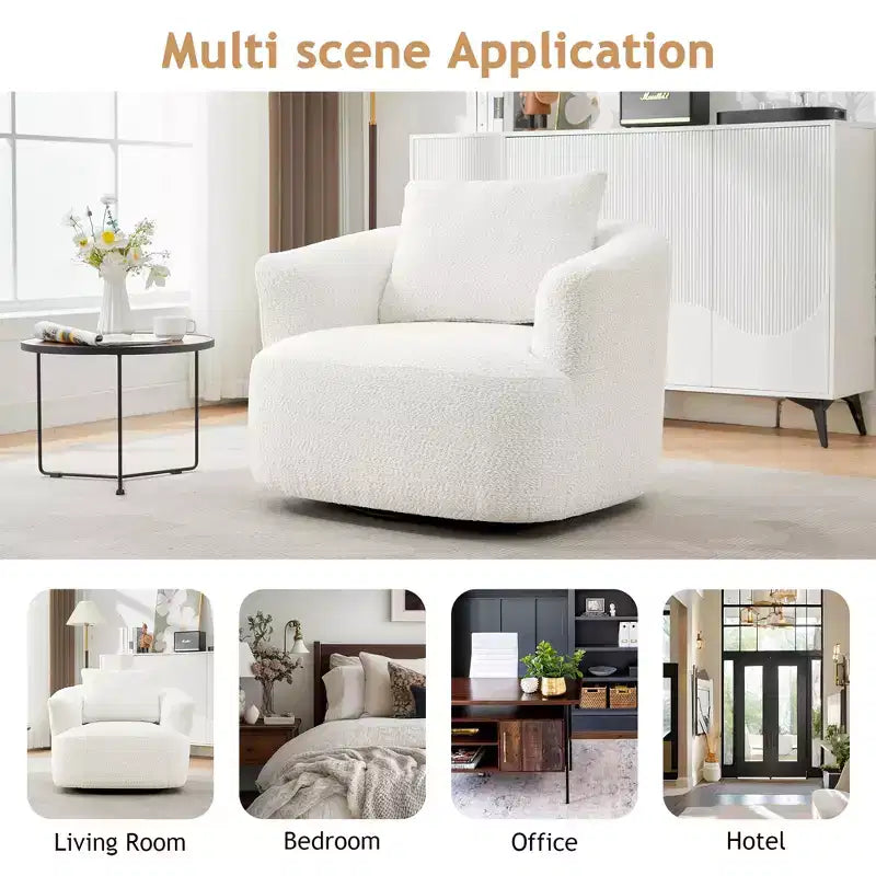 Whisen 38.2 Upholstered Swivel Barrel Chair with Pillow