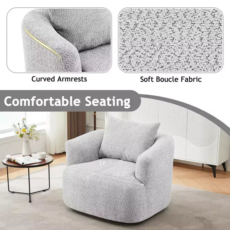 Whisen 38.2 Upholstered Swivel Barrel Chair with Pillow
