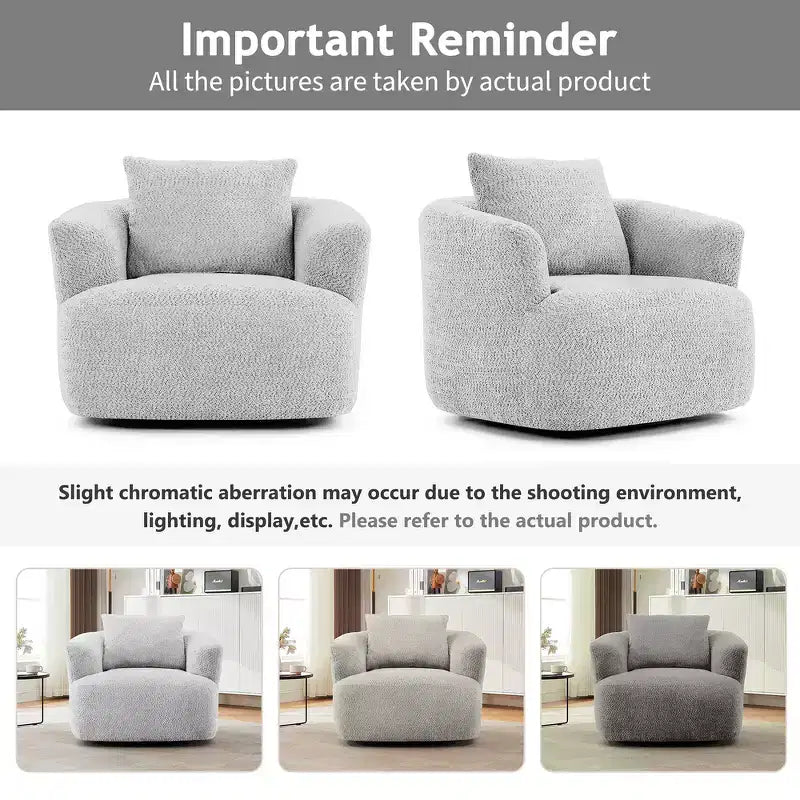 Whisen 38.2 Upholstered Swivel Barrel Chair with Pillow