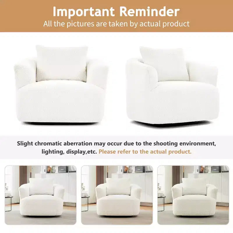 Whisen 38.2 Upholstered Swivel Barrel Chair with Pillow