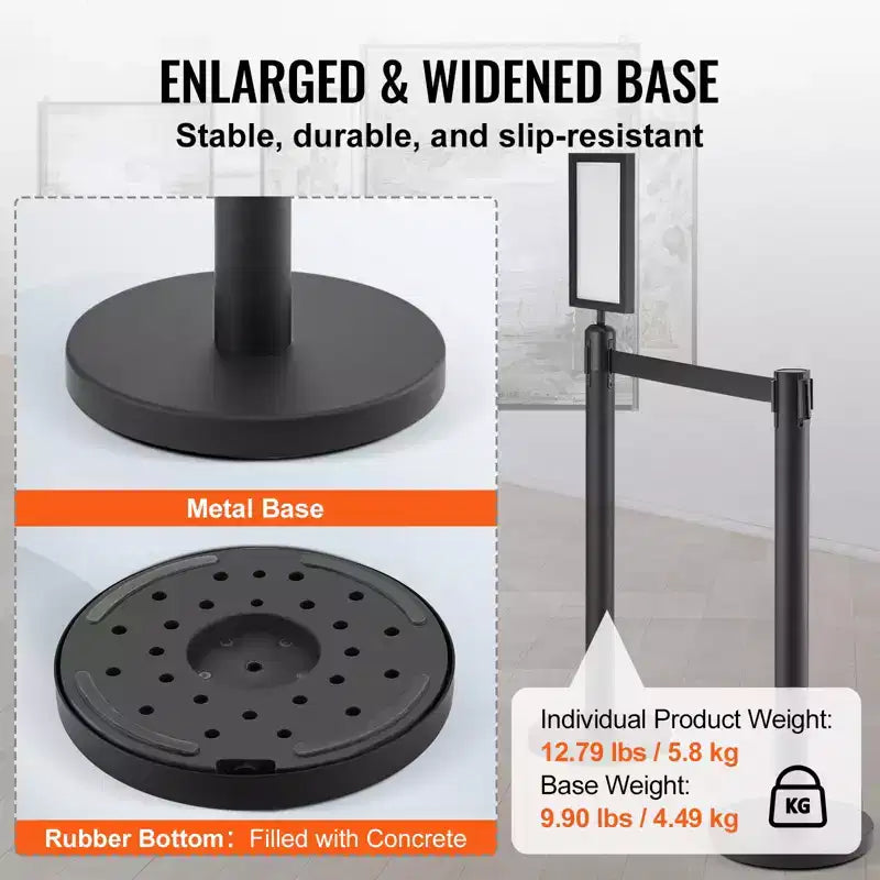 VEVOR Crowd Control Stanchions, 6-Pack Crowd Control Barriers, Carbon Steel Baking Painted Stanchion Queue Post with Sign Holder,Black