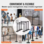 VEVOR Crowd Control Stanchions, 6-Pack Crowd Control Barriers, Carbon Steel Baking Painted Stanchion Queue Post with Sign Holder,Black