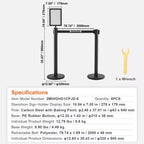 VEVOR Crowd Control Stanchions, 6-Pack Crowd Control Barriers, Carbon Steel Baking Painted Stanchion Queue Post with Sign Holder,Black