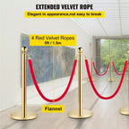 VEVOR 6-Piece Silver Crowd Management Set, Stainless Posts with Red Retractable Rope, 38In Height, Suitable for Indoor & Outdoor,Gold