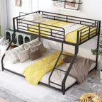 Okak Twin XL over Queen Metal Floor Bunk Bed Low Loft Bunk Bed with Ladder & Safety Guardrail for Kids Teens, Easy Assemble, Black