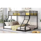 Okak Twin XL over Queen Metal Floor Bunk Bed Low Loft Bunk Bed with Ladder & Safety Guardrail for Kids Teens, Easy Assemble, Black