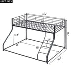 Okak Twin XL over Queen Metal Floor Bunk Bed Low Loft Bunk Bed with Ladder & Safety Guardrail for Kids Teens, Easy Assemble, Black